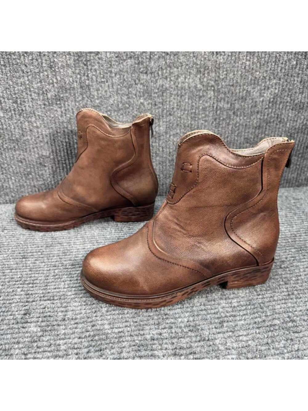 Socofy Boots Womens 38 US 7-7.5 Brown Ankle Bootie Boho Retro Zip Artsy Air DTCO